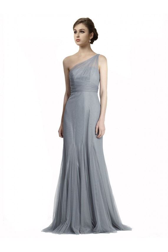 One Shoulder Long Tulle Slate Grey Sleeveless Bridesmaid Dress Darwin