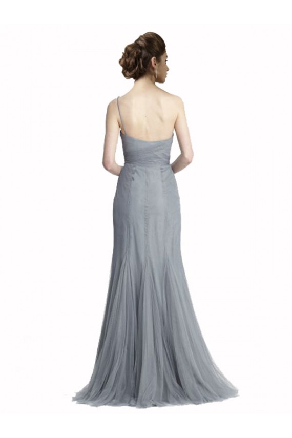 One Shoulder Long Tulle Slate Grey Sleeveless Bridesmaid Dress Darwin