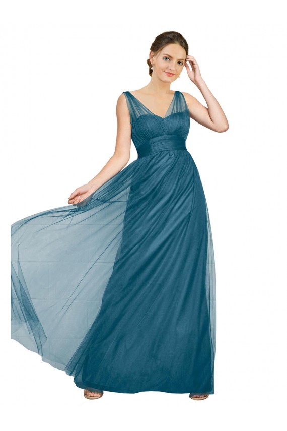 V-Neck Long Tulle Teal Green Sleeveless Bridesmaid Dress Darwin