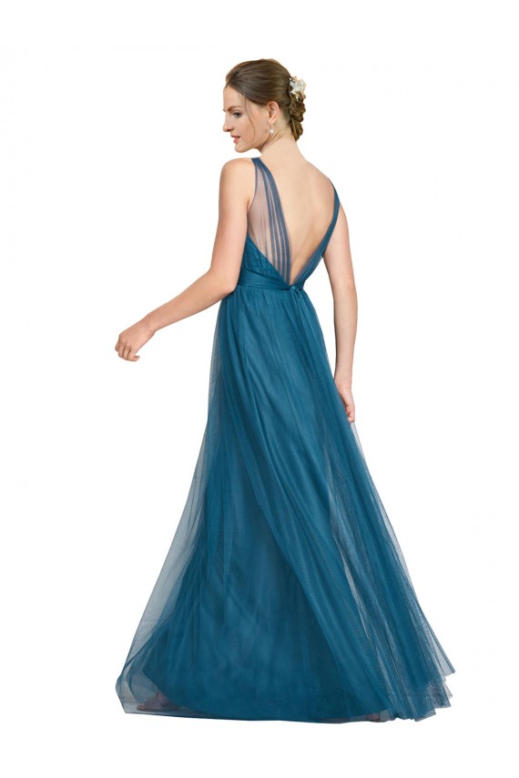 V-Neck Long Tulle Teal Green Sleeveless Bridesmaid Dress Darwin