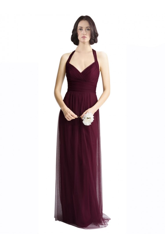 V-Neck Long Tulle Red Sleeveless Bridesmaid Dress / Evening Dress Darwin