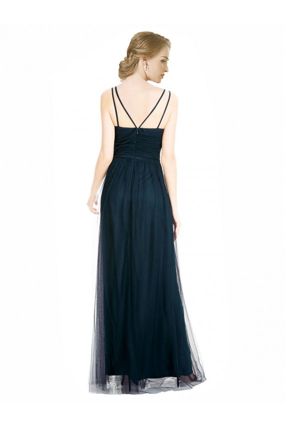V-Neck Long Tulle Blue Sleeveless Bridesmaid Dress Darwin