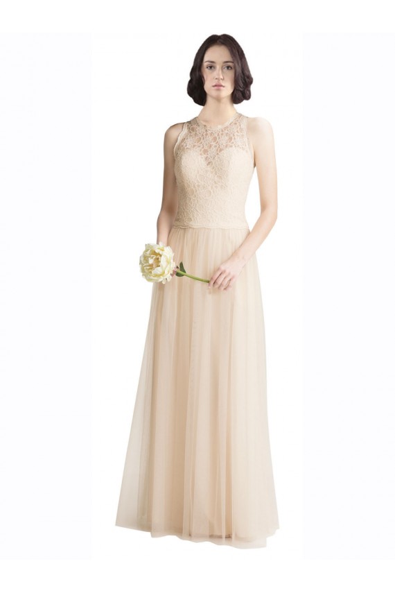 Illusion Neck Long Tulle & Lace Ivory Sleeveless Bridesmaid Dress Darwin