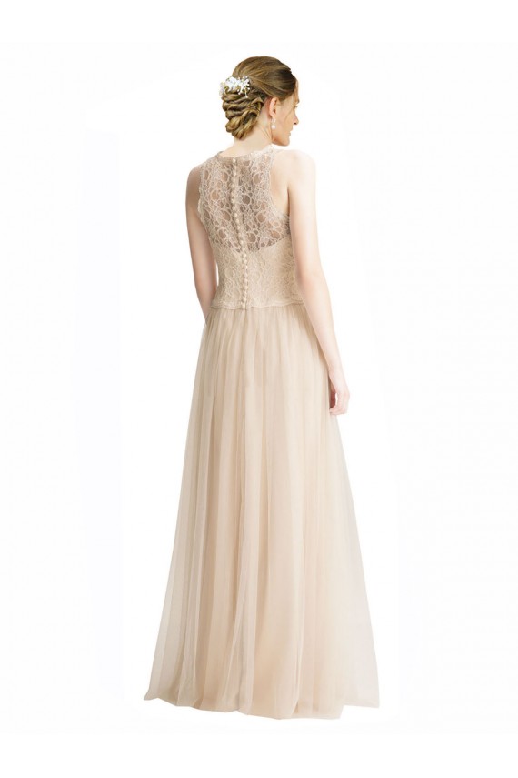 Illusion Neck Long Tulle & Lace Ivory Sleeveless Bridesmaid Dress Darwin