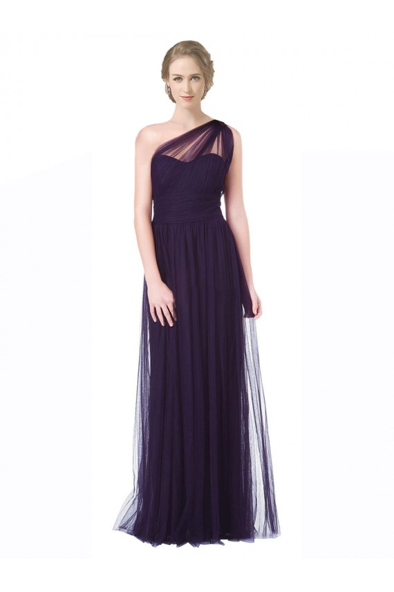 Sweetheart Long Tulle Plum Sleeveless Bridesmaid Dress Darwin