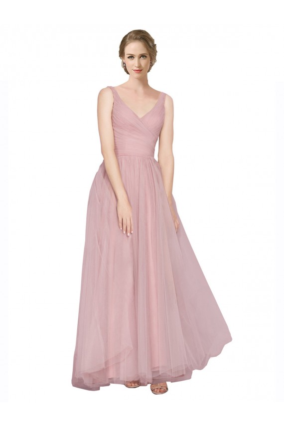 V-Neck Long Tulle Pink Sleeveless Bridesmaid Dress Darwin