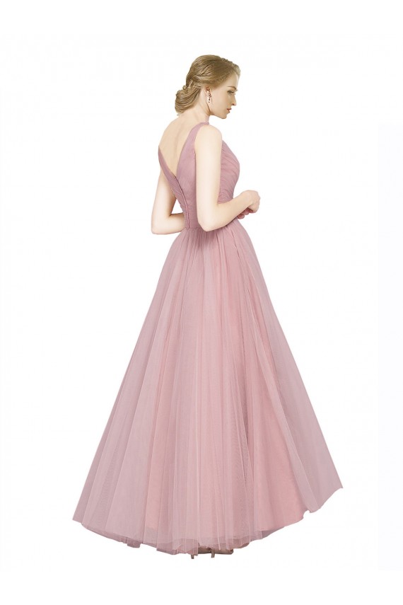 V-Neck Long Tulle Pink Sleeveless Bridesmaid Dress Darwin