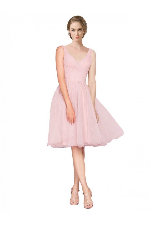 V-Neck Knee Length Tulle Pink Sleeveless Bridesmaid Gown Darwin