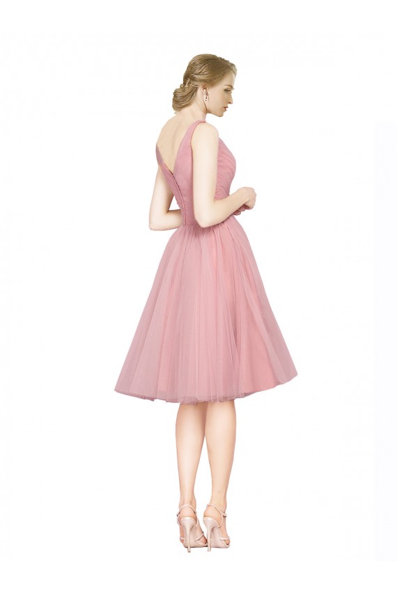 V-Neck Knee Length Tulle Pink Sleeveless Bridesmaid Gown Darwin