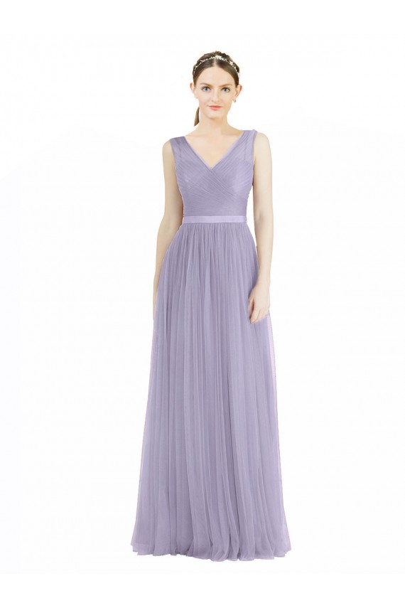 V-Neck Long Tulle Lilac Sleeveless Bridesmaid Dress Darwin
