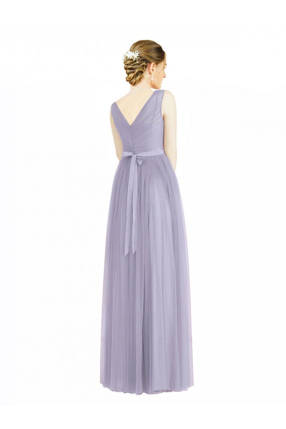 V-Neck Long Tulle Lilac Sleeveless Bridesmaid Dress Darwin