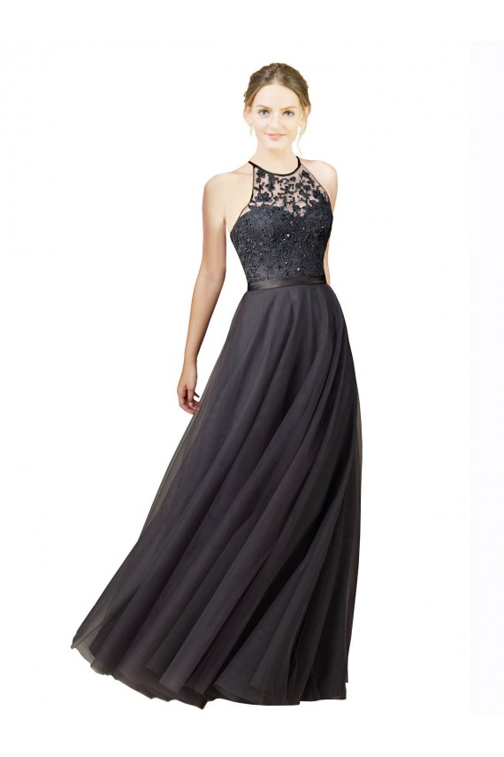 Sweetheart Long Tulle & Lace Slate Grey Sleeveless Bridesmaid Dress Darwin