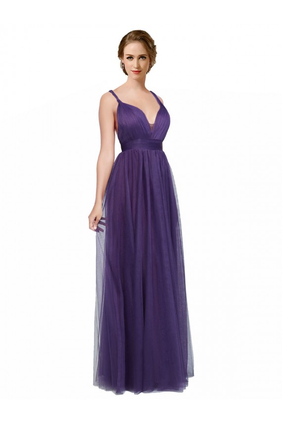 Bateau Neck Long Tulle Purple Sleeveless Bridesmaid Dress Darwin