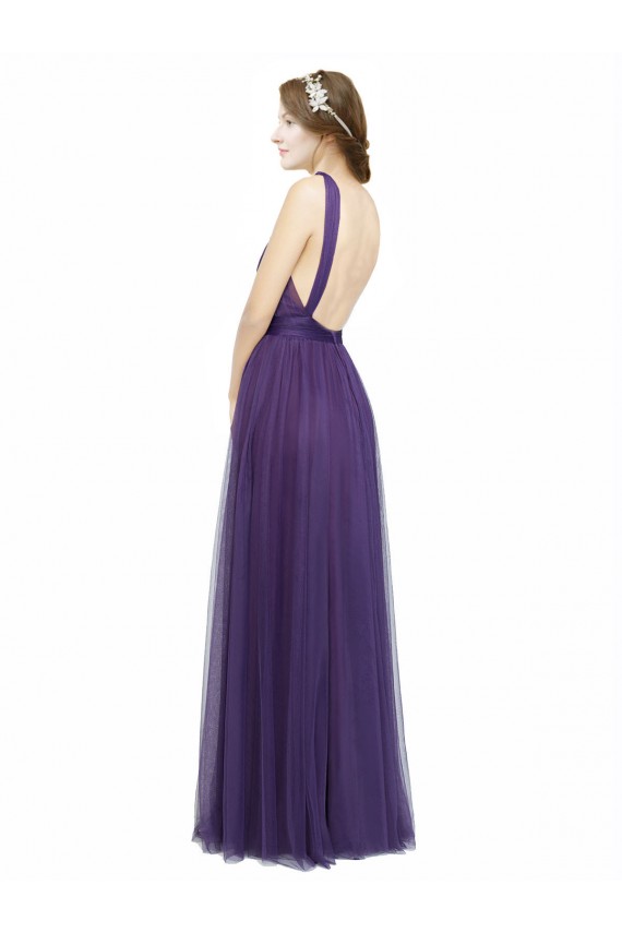 Bateau Neck Long Tulle Purple Sleeveless Bridesmaid Dress Darwin