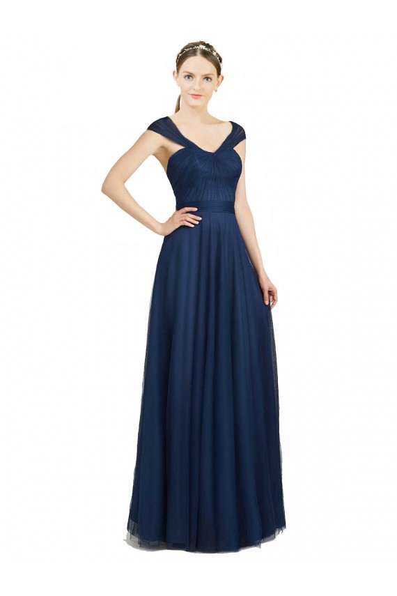Sweetheart Long Tulle Dark Navy Sleeveless Bridesmaid Dress Darwin