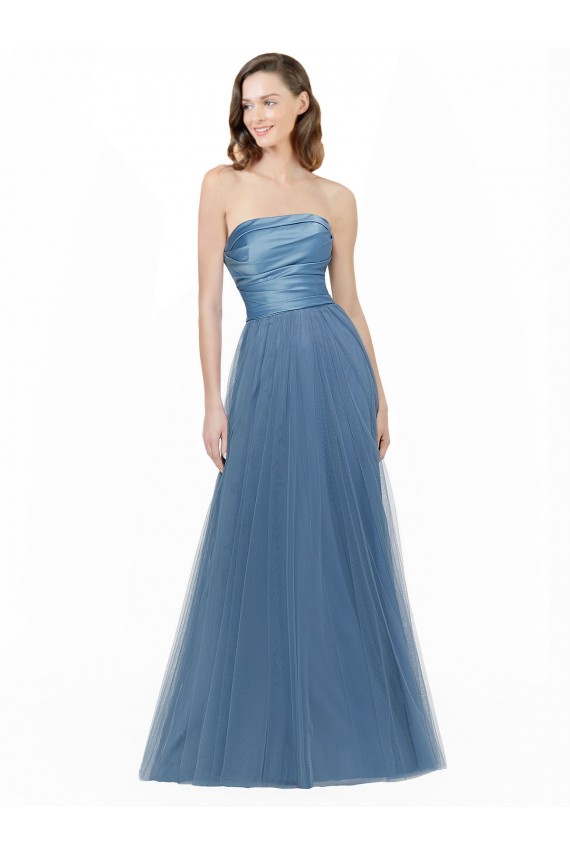 Strapless Long Satin & Tulle Sleeveless Bridesmaid Dress Darwin