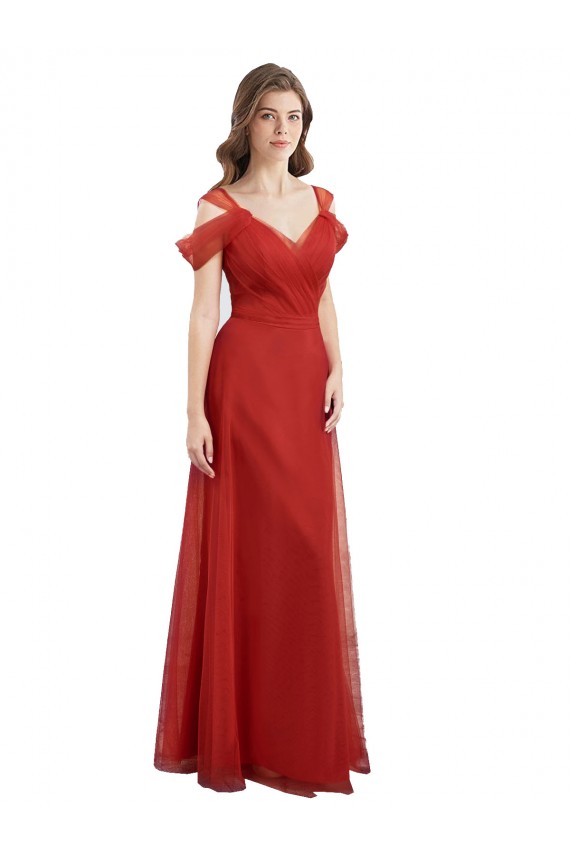 Sweetheart Long Tulle Red Cold Shoulder Formal Dress / Bridesmaid Dress Darwin