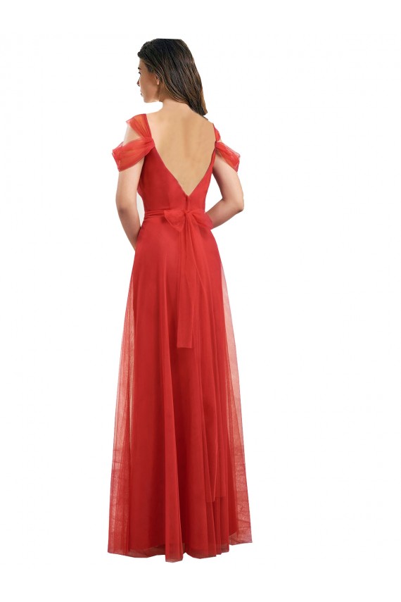 Sweetheart Long Tulle Red Cold Shoulder Formal Dress / Bridesmaid Dress Darwin