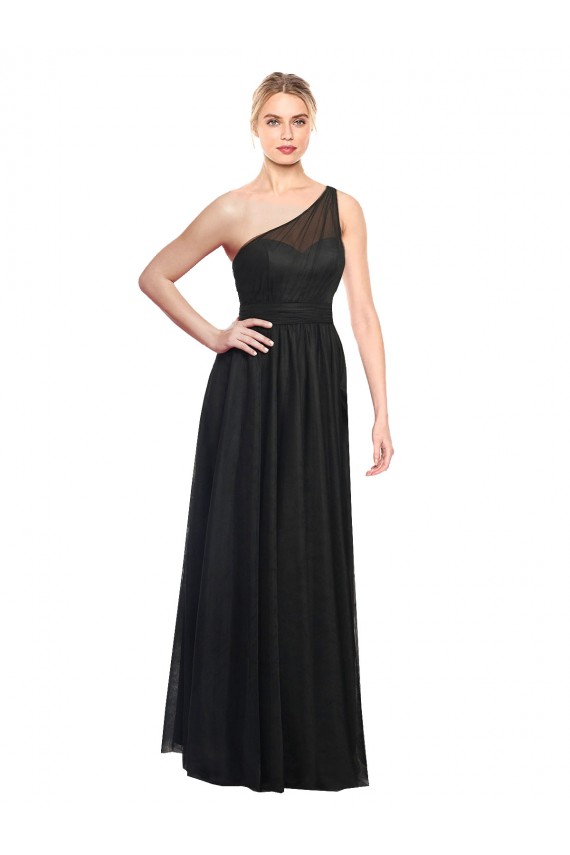 One Shoulder Long Tulle Black Sleeveless Bridesmaid Dress / Evening Dress Darwin
