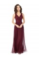 V-Neck Long Tulle Burgundy Gold Sleeveless Bridesmaid Dress Darwin