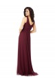 V-Neck Long Tulle Burgundy Gold Sleeveless Bridesmaid Dress Darwin