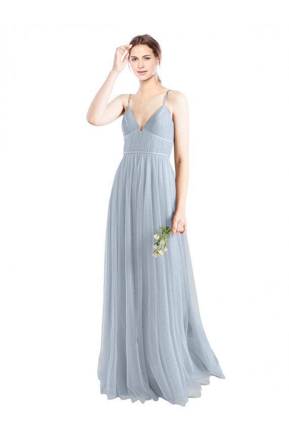 V-Neck Long Tulle Light Sky Blue Sleeveless Evening Dress / Bridesmaid Dress Darwin
