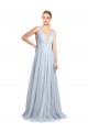 V-Neck Long Floor Length Tulle Light Sky Blue Sleeveless Bridesmaid Dress Darwin