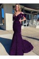 V-Neck Court Train Velvet Sequin Plum Purple Sleeveless Prom Dress / Evening Dress Darwin