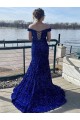Off the Shoulder Sweep Train Velvet Sequin Royal Blue Sleeveless Prom Dress Darwin