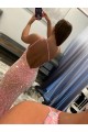 One Shoulder Sweep Train Velvet Sequin Pink Sleeveless Prom Dress Darwin