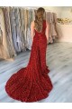 One Shoulder Court Train Velvet Sequin Burgundy Sleeveless Prom Dress Darwin