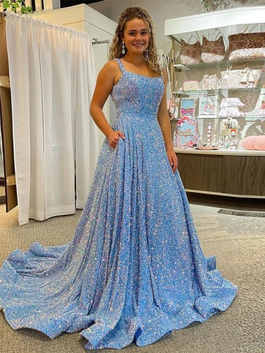 Scoop Neck Court Train Velvet Sequin Sleeveless Prom Dress / Evening Dress Darwin