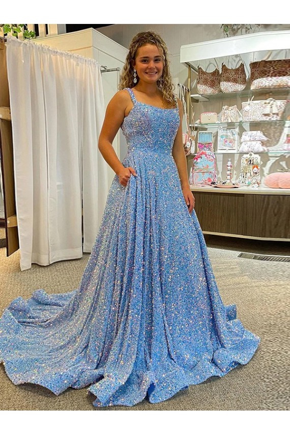 Scoop Neck Court Train Velvet Sequin Sleeveless Prom Dress / Evening Dress Darwin