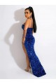 Spaghetti Straps Sweep Train Velvet Sequin Royal Blue Sleeveless Evening Dress Darwin