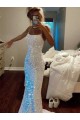 Spaghetti Straps Sweep Train Velvet Sequin Sleeveless Evening Dress Darwin