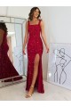 Square Neck Long Velvet Sequin Burgundy Sleeveless Prom Dress Darwin