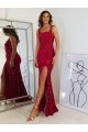 Square Neck Long Velvet Sequin Burgundy Sleeveless Prom Dress Darwin