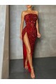 Strapless Long Velvet Sequin Burgundy Sleeveless Prom Dress / Evening Dress Darwin