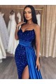 Sweetheart Sweep Train Velvet Sequin Royal Blue Sleeveless Prom Dresses Darwin
