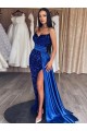 Sweetheart Sweep Train Velvet Sequin Royal Blue Sleeveless Prom Dresses Darwin