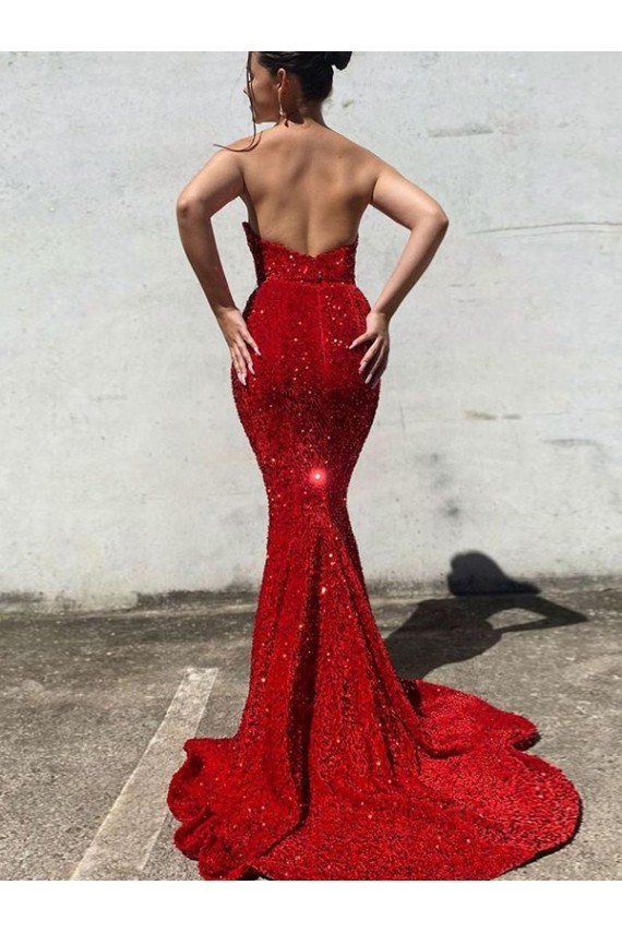 Sweetheart Court Train Velvet Sequin Burgundy Sleeveless Prom Dress / Evening Gown Darwin
