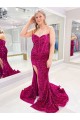 Sweetheart Sweep Train Velvet Sequin Sleeveless Evening Dress Darwin