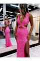 V-Neck Long Sweep Train Velvet Sequin Sleeveless Evening Dress Darwin