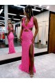 V-Neck Long Sweep Train Velvet Sequin Sleeveless Evening Dress Darwin