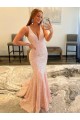 V-Neck Sweep Train Velvet Sequin Sleeveless Evening Dress Darwin