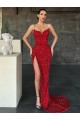 V-Neck Sweep Train Velvet Sequin Red Sleeveless Evening Gown / Prom Dress Darwin