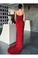 V-Neck Sweep Train Velvet Sequin Red Sleeveless Evening Gown / Prom Dress Darwin