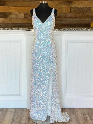 V-Neck Sweep Train Velvet Sequin Sleeveless Evening Gown / Prom Dress Darwin