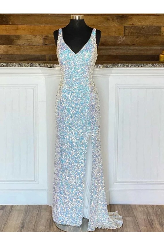 V-Neck Sweep Train Velvet Sequin Sleeveless Evening Gown / Prom Dress Darwin
