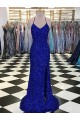 V-Neck Sweep Train Velvet Sequin Royal Blue Sleeveless Prom Dress / Evening Gown Darwin